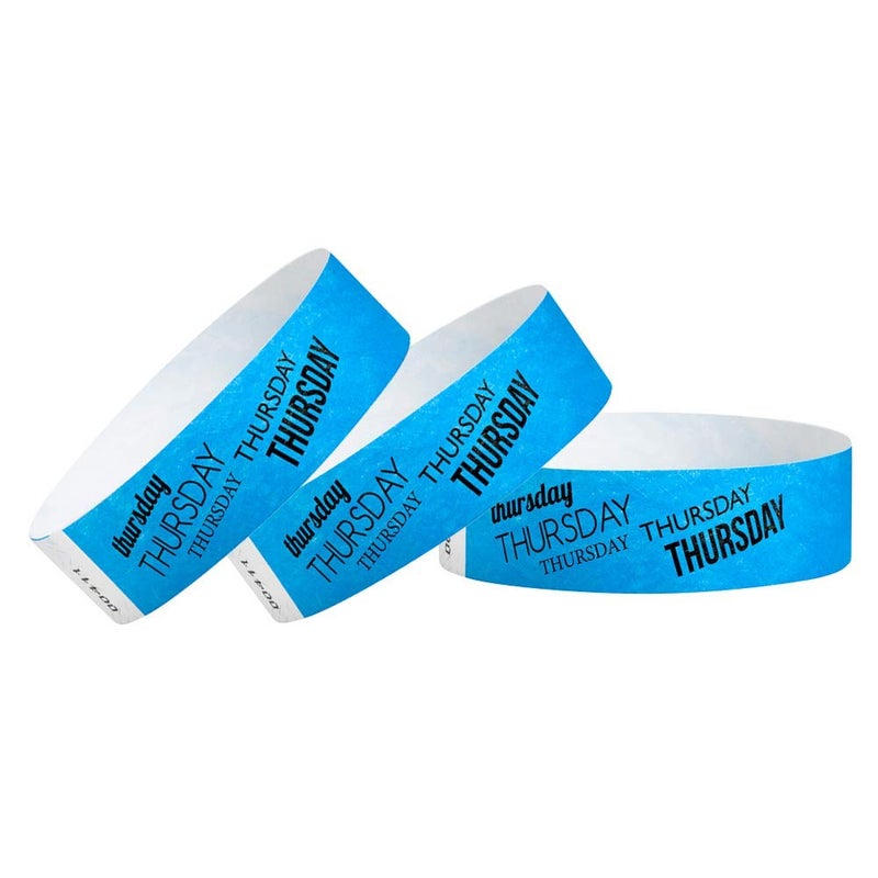Wristco 500 WristCo Thursday Neon Blue Tyvek Wristbands for Events - Â¾â€ x 10â€ - Waterproof Recyclable Comfortable Tear Resistant Paper Bracelets Wrist Bands for Concerts Festivals Admission Party - Image 1